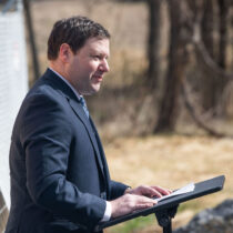John Loop at Solar array ribbon cutting